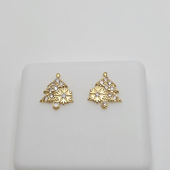 Moissanite Gold Over Silver Tree-Shaped Earrings - Picture 2 of 10